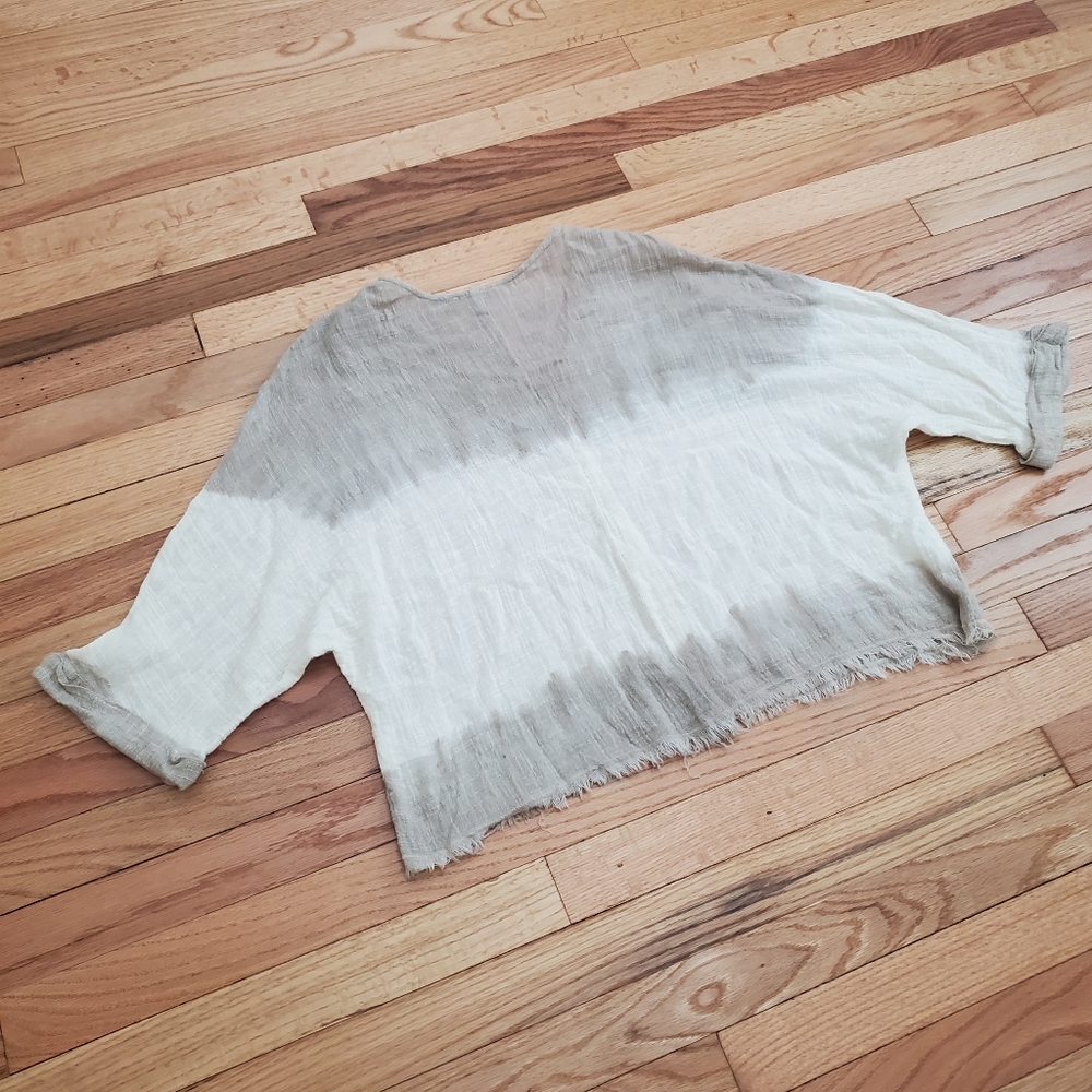 Lightweight Two-Tone Cotton Crop Top - Cream and Taupe